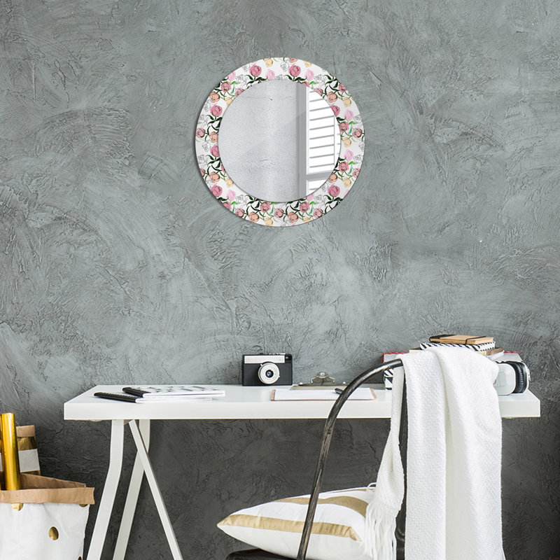 Huldar Glass Flat Wall Mirror, Multicolour Peony Buds, 50cm H x 50cm W