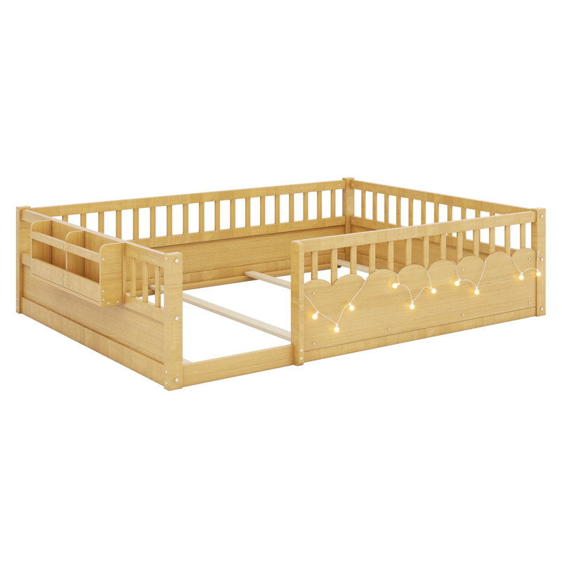 Lit au sol avec barrières de sécurité, guirlande lumineuse intégrée et panneaux nuageux pour enfants, Full, Natural