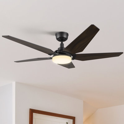 Ventilateur de plafond intelligent 52 po avec télécommande, ensemble d'éclairage à DEL, moteur à courant continu, tige verticale incluse.