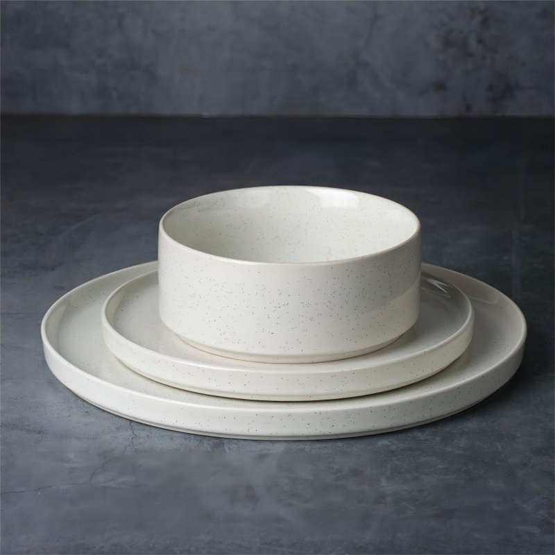 Service de table 24 pièces, service de vaisselle en grès (ensemble de 8), White