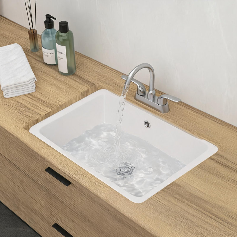 20 inch x 14 inch White Ceramic Rectangular Undermount Bathroom Sink with Overflow
