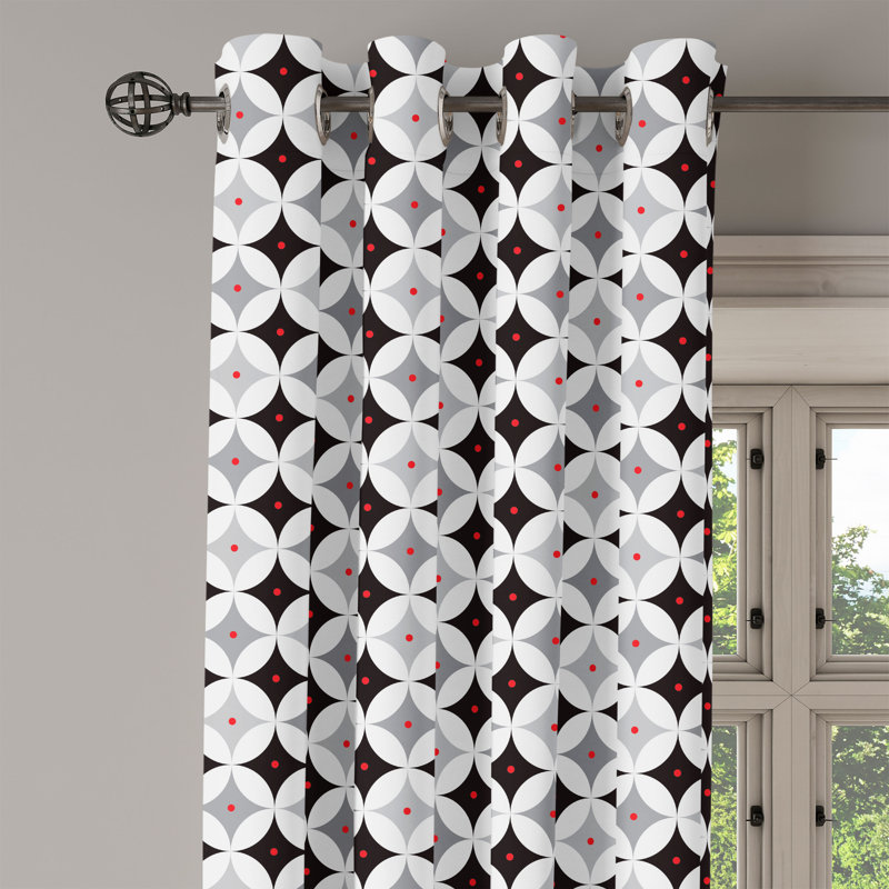 Rideau 2 panneaux à œillets East Urban Home Mid Century, 50 po x 108 po, gris pâle noir rouge, L 50 po x L 108 po