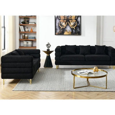Streamline Modern avec cadre en bois massif noir 3 + 2, pieds en métal poli doré, largeur de 81 pouces pour l'espace de vie principal, conception américaine, livraison rapide