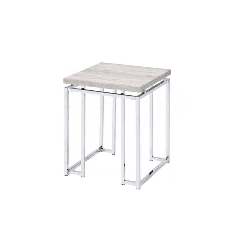 Table de bout en chêne naturel et finition chromée