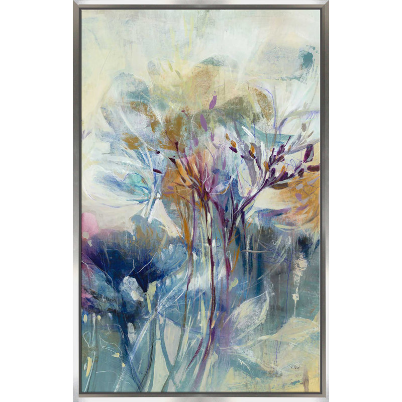 «Meadow Safran II» par K.Nari - Peinture, Cadre flottant argent, H 51,5 po x l 31,5 po x P 2 po