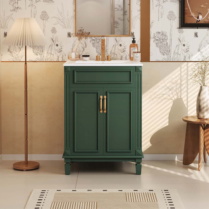 Meuble-lavabo moderne 24 po avec lavabo supérieur, Vert