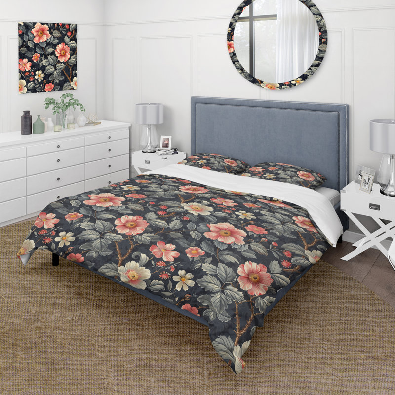 Ensemble de housse de couette traditionnel rouge et vert à motif floral Blooms Serenity II