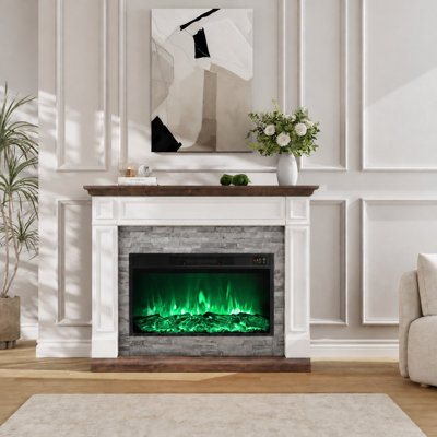 Foyer électrique autoportant de 47 po de large avec manteau de cheminée (insert multicolore de 30 po), contrôle de l'APP et protection réglable contre les flammes, la minuterie et la surchauffe, blanc et brun