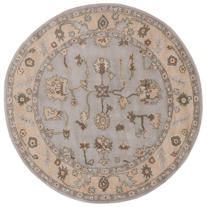 Tapis beige / gris en laine touffeté à la main Newfields, Rond 6 pi