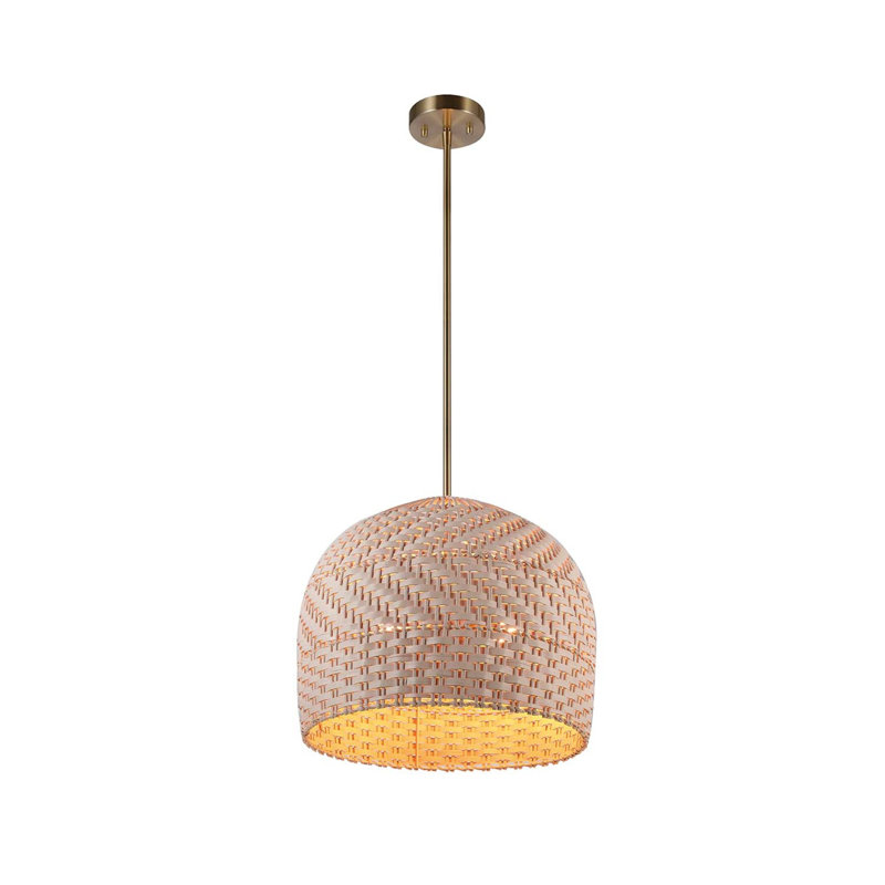 2-Light Matte Brass Convertible Chandelier with Cream Rattan and Bamboo Shade