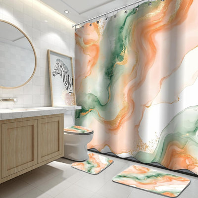 Ensemble de tapis de salle de bain en marbre vert pêche, 4 pièces, pêche