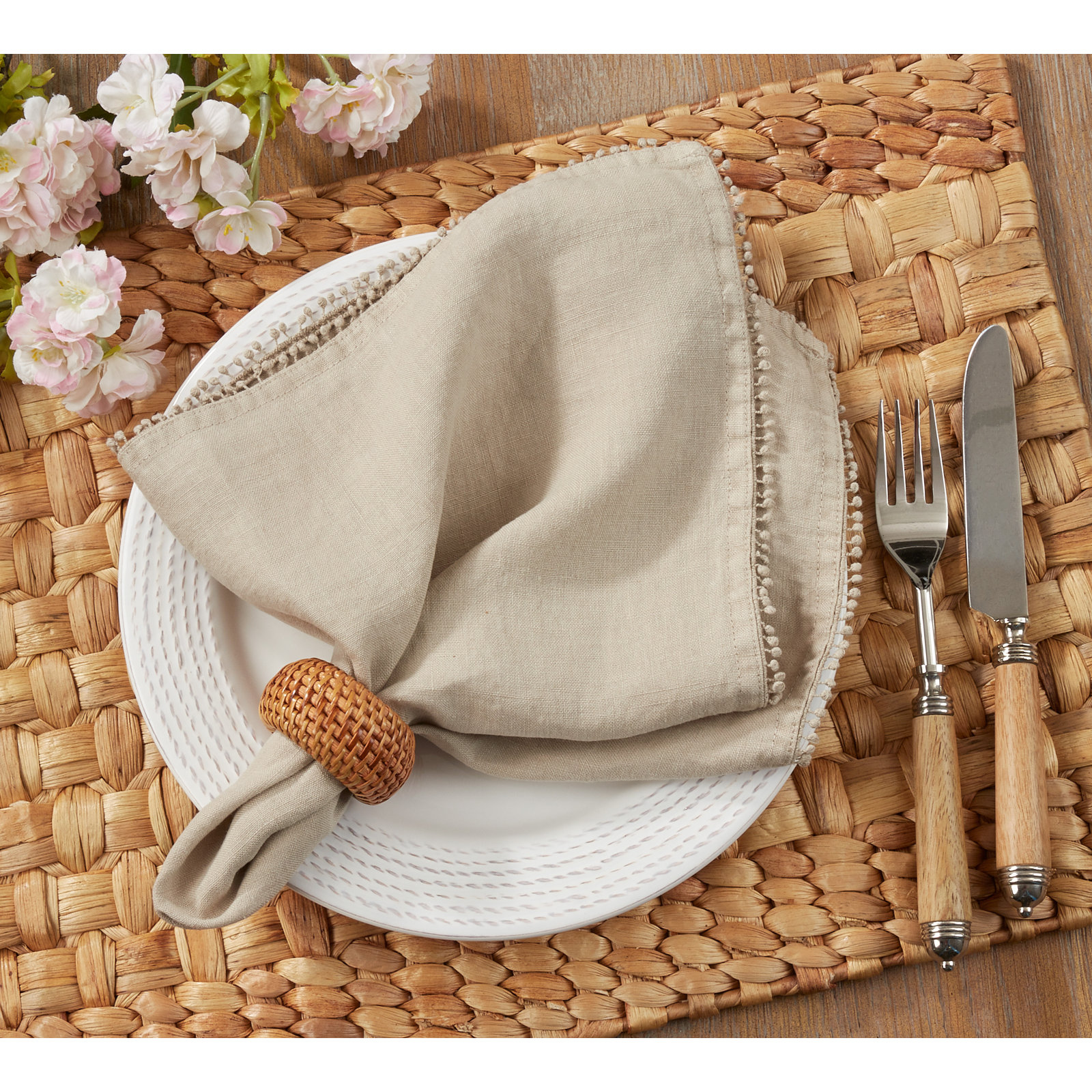 Trezza Reversible Linen Napkin, Natural