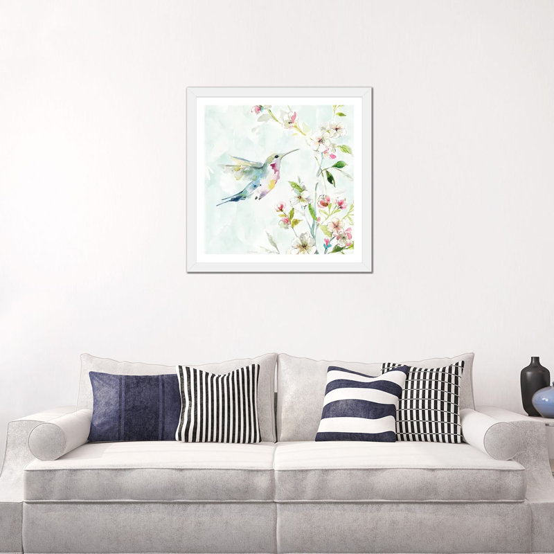 «Hummingbird III» par Carol Robinson - reproduction imprimée, H 24 po x l 24 po x p 1 po, Papier encadré blanc, Blanc
