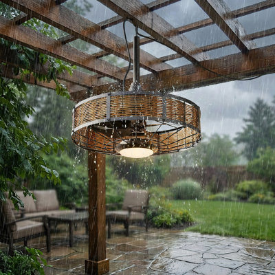 20" Boho Plug-in Indoor Non-hardwired Caged Ceiling Fan with LED Light and Remote