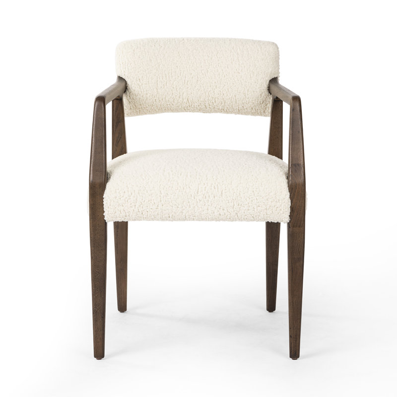 Lajeana 20.28'' H Tufted Upholstered Oak Armchair, Cream