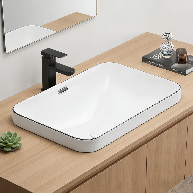 Lavabo vasque de salle de bain, Blanc/Noir