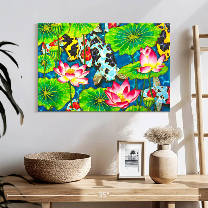 Ronce lotus et koi, H 16 po x l 24 po
