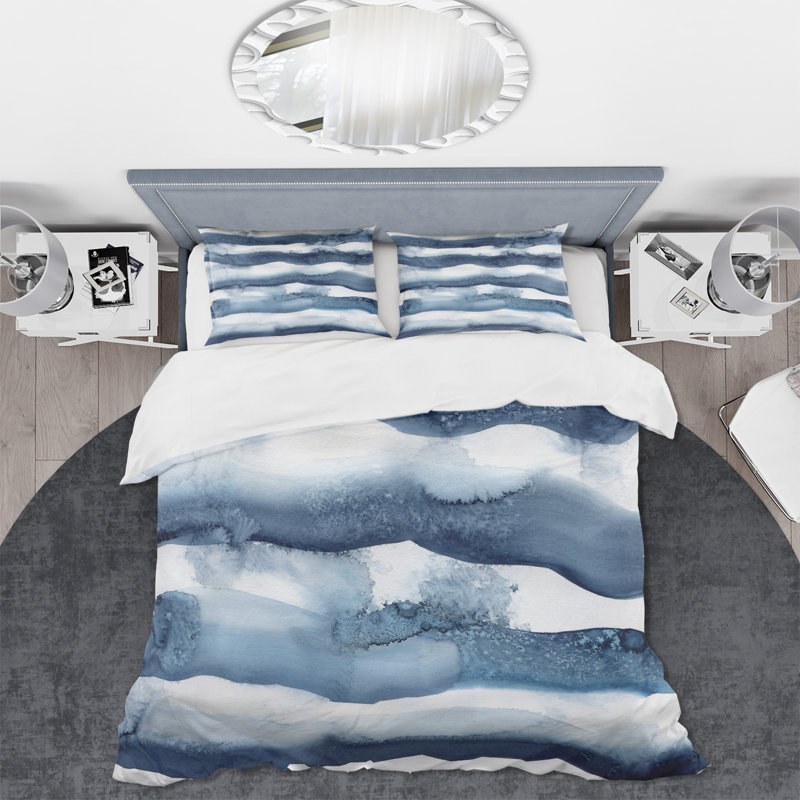 Abstract Classic Blue Waves - Ensemble de housse de couette moderne - Polyester en microfibre