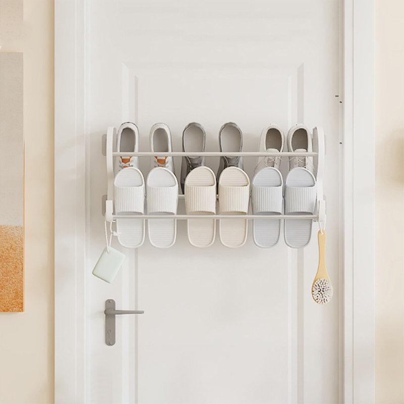 Bathroom Non Perforated Slipper Rack Wall Mounted Shoe Rack Bathroom Wall Door Shoe Storage Rack, White