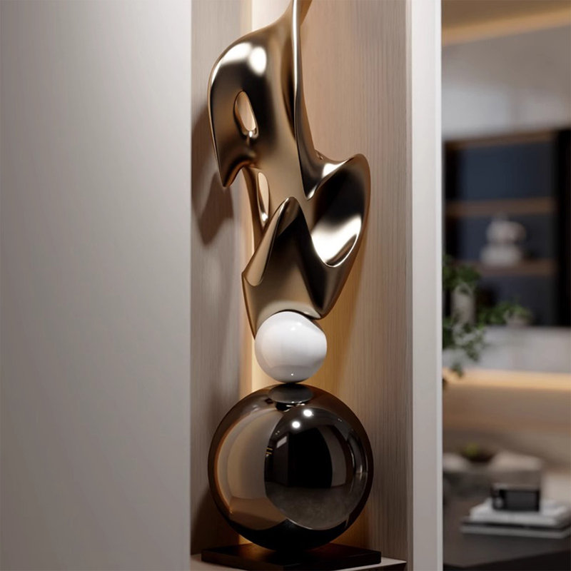 Or, objet de décoration en acier inoxydable et en plastique renforcé de fibre de verre noir et noir