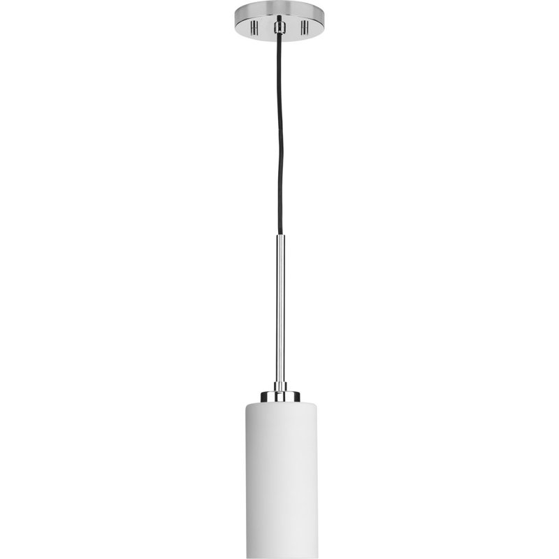 Luminaire suspendu cylindrique à 1 lumière Cortny, Chrome poli, Blanc