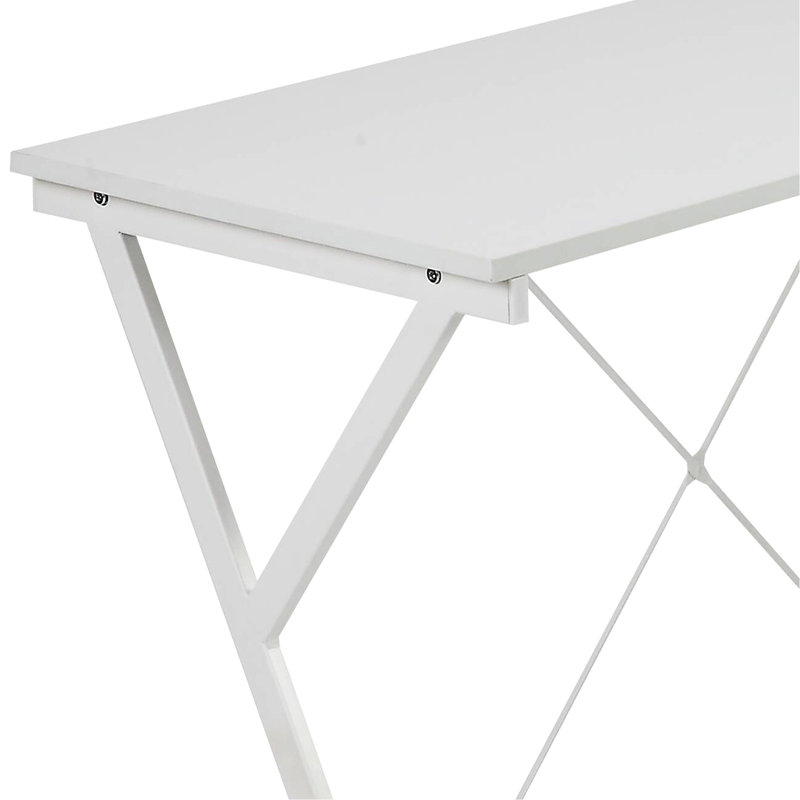 Table d'ordinateur en forme de L blanche avec support de poste de travail amovible