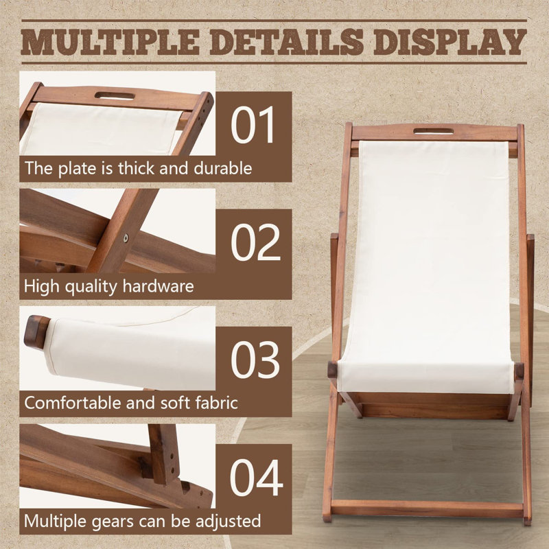 Chaise de plage pliante Rebecca, chaise longue d'extérieur portable avec dossier inclinable et structure légère pour la plage, le camping, le patio et les voyages