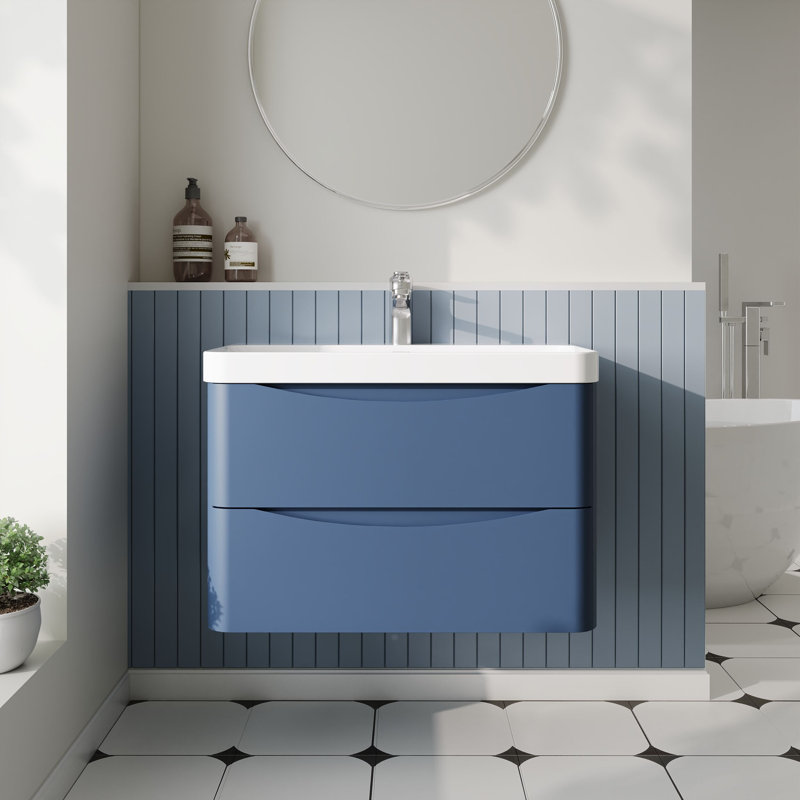 Lunar Bathroom Vanity, Satin Blue, 80.7 cm W