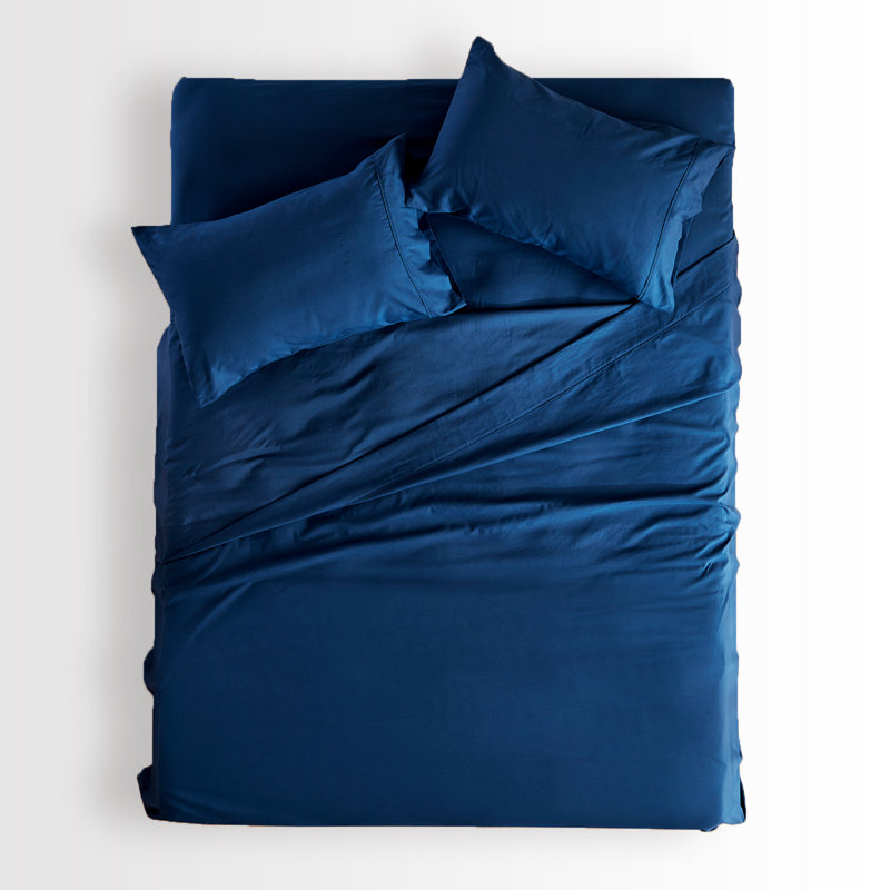 Navy Blue Deep Pocket Queen Cotton Microfiber Sheet Set
