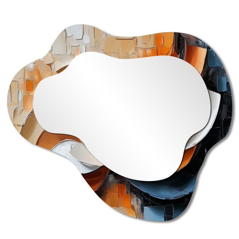 Ink Monochrome Echo I - Cubism Asymmetrical Wall Mirror, Modern Vanity Mirror, Printed on Metal, 25" x 28"