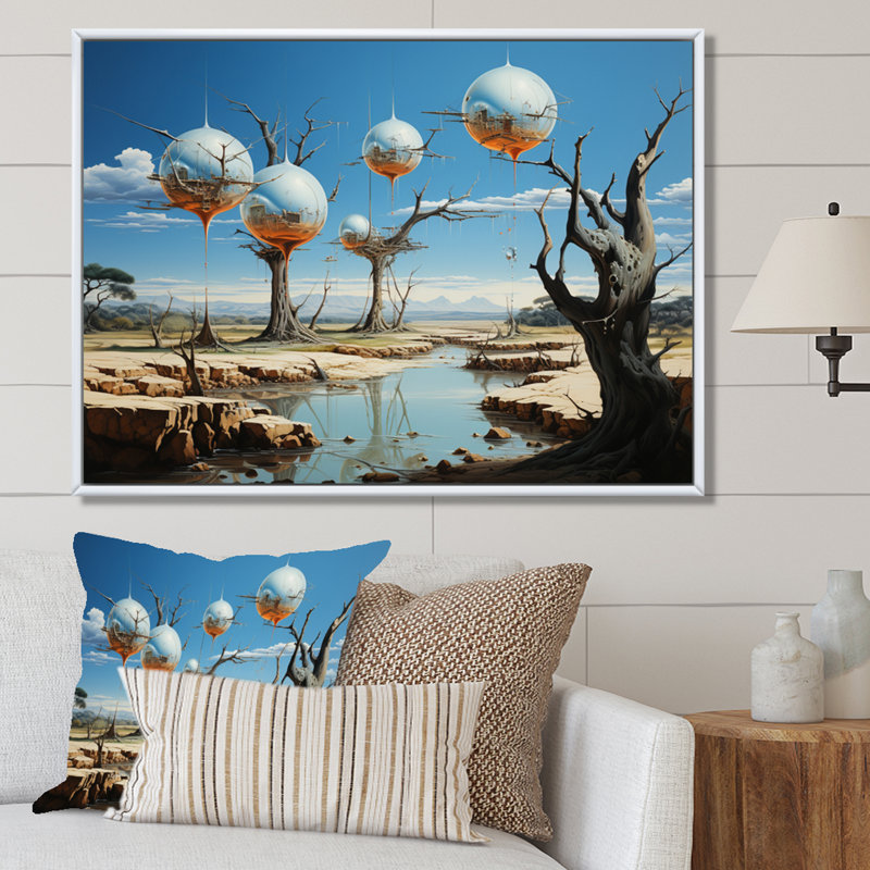 Impression sur toile, chef-d'œuvre «The Persistance Of Memory», H 30 po x l 40 po x P 1,5 po, Cadre flottant blanc