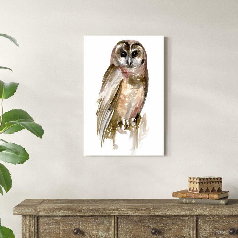 «Watercolor Owl II» par Jennifer Paxton Parker - peinture sur toile tendue, H 30 po x l 20 po