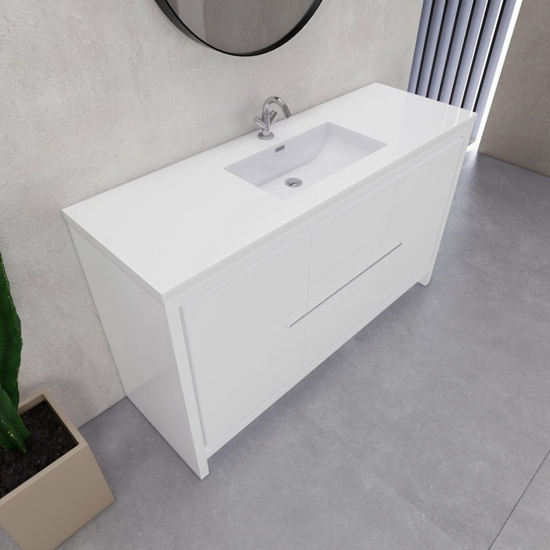 60" Single Sink Bathroom Vanity Set, Gloss White