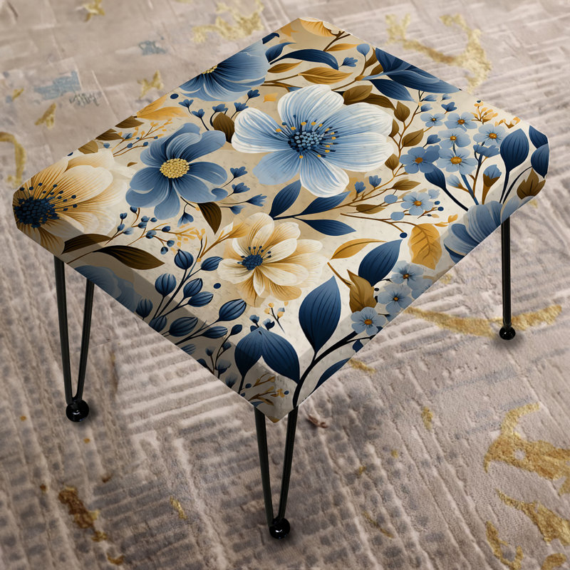 Motif floral bleu et ivoire Coastal Dreams - Repose-pieds rectangulaire floral