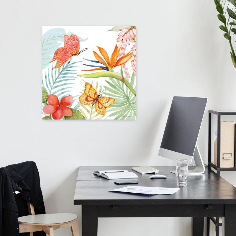 Trésors des tropiques, art abstrait, fougère papillon, fleur tropicale, H 18 po x l 18 po