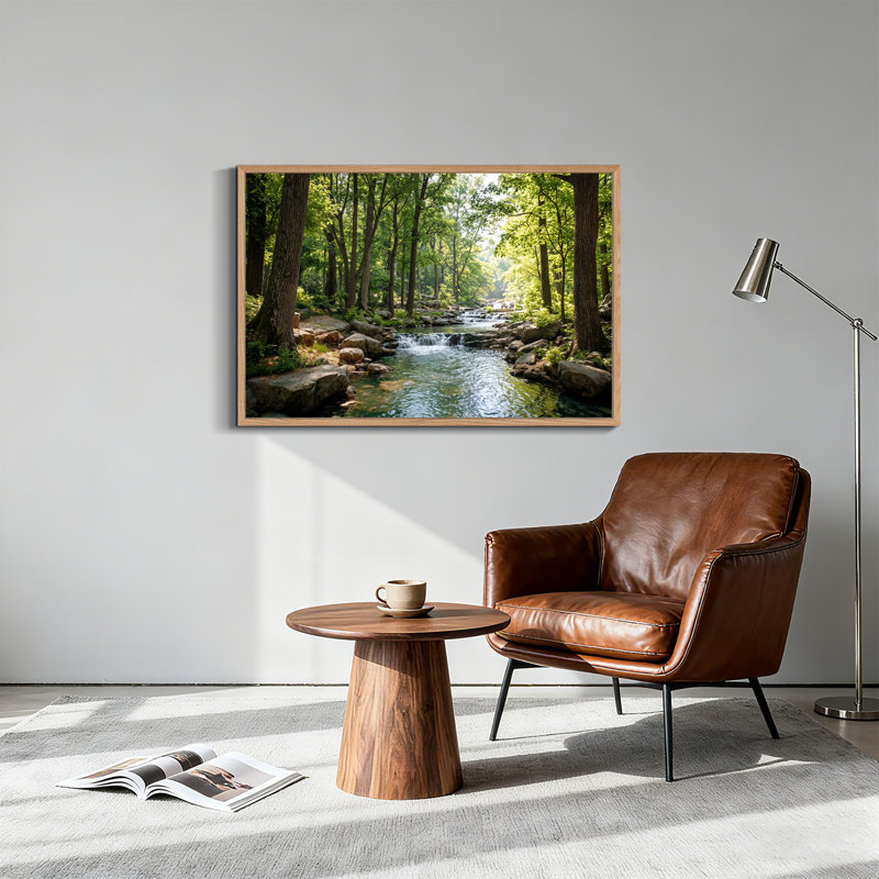 Art mural sur toile Sunlit Forest Stream avec roches et arbres verts, H 36 po x l 48 po