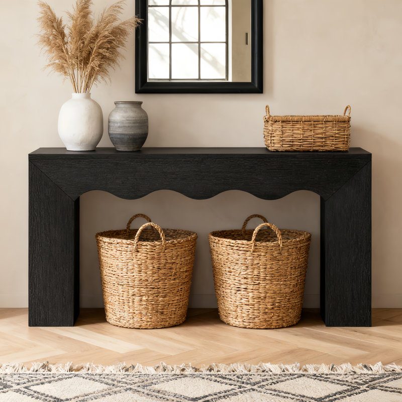 63-Inch Long Sofa Table, Farmhouse Wood Console Entryway Table, Black