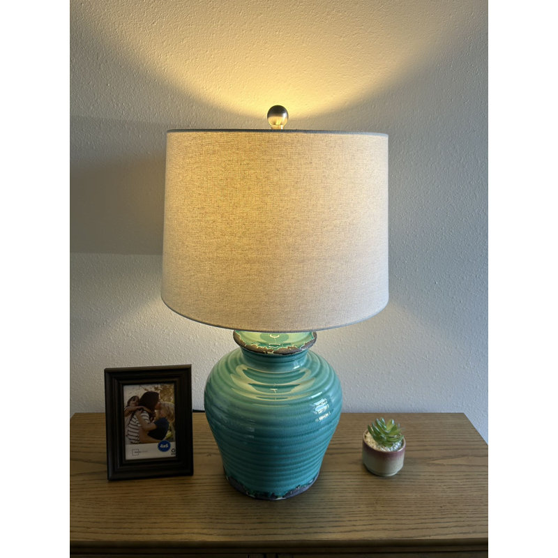 Aminu Blue Ceramic table lamp Distressed For Living Room Bedroom 15"W*15"D*26"H