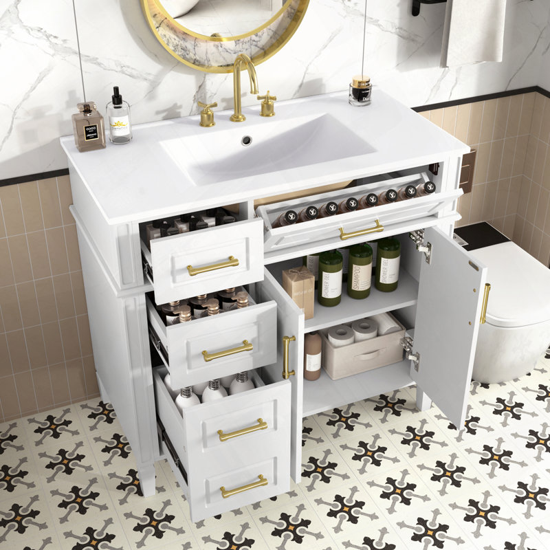Meuble-lavabo de salle de bain avec lavabo simple, Blanc