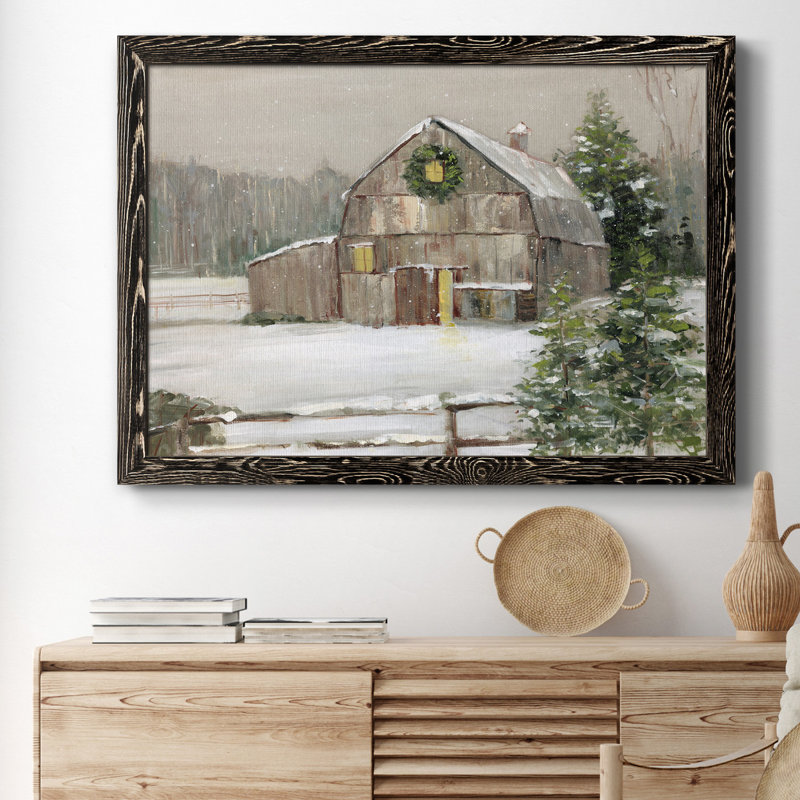 Winter Barn - cadre photo, reproduction d'art sur toile, Noir