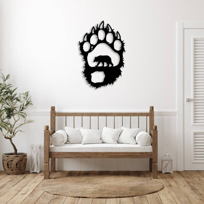 Ours en métal avec patte d'ours, Noir, H 36 po x l 24 po x P 0,12 po