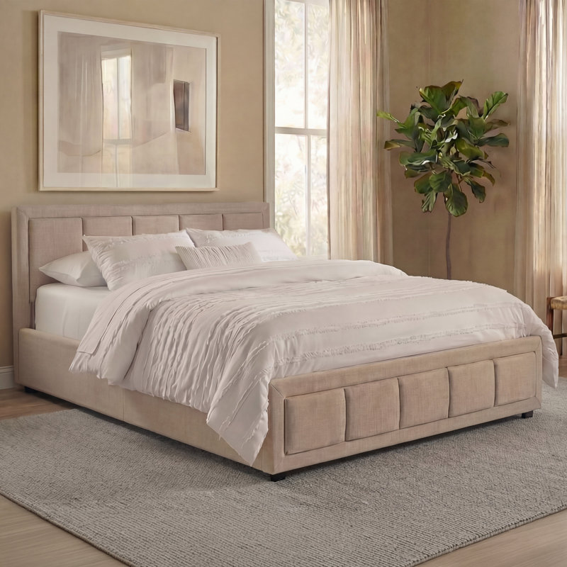 Ottoman Fabric Lift Up Storage Bed , UKFR Certified, Kingsize (5'), Beige