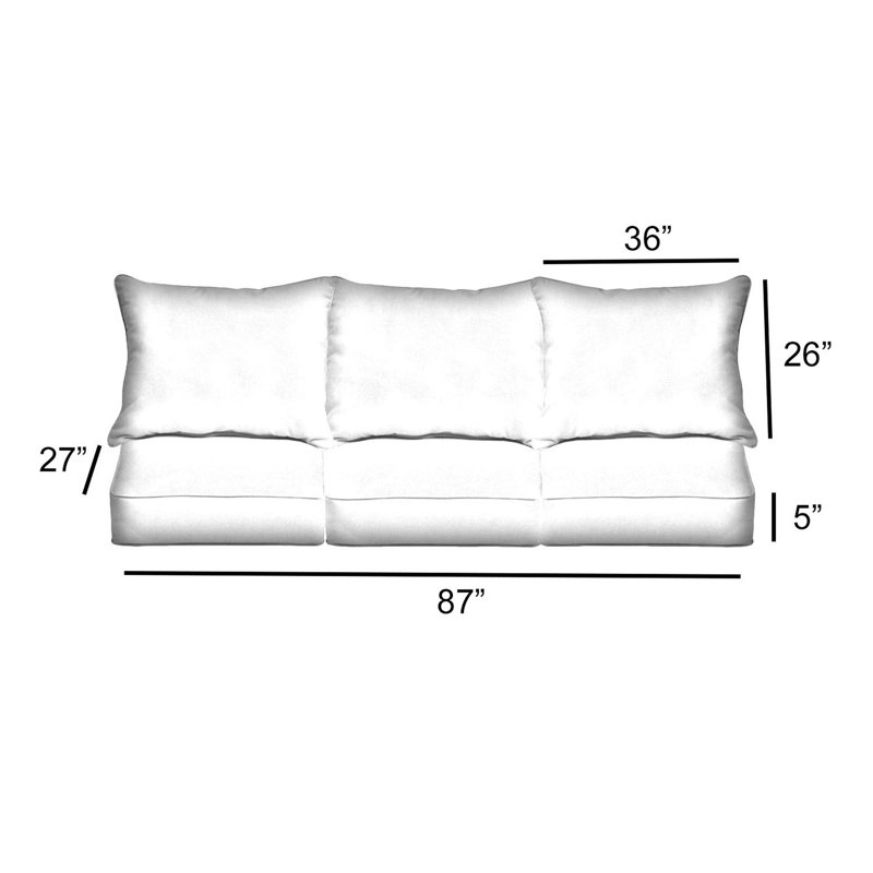 Sunbrella Outdoor Solid Deep Seating Sofa Pillow and Cushion Set, Sunbrella - Canvas Cloud, 29 in W x 27 in D x 5 in H