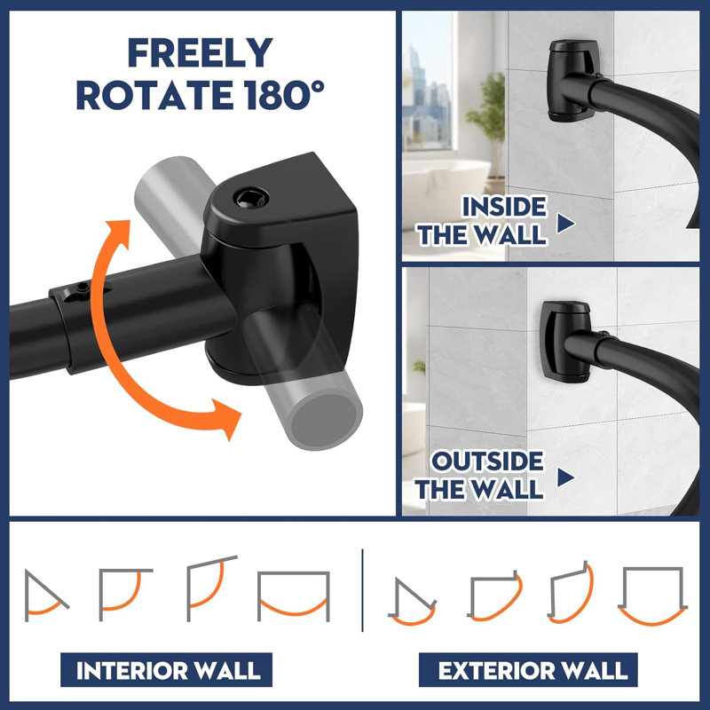 78cm Curved Wall Shower Curtain Pole, Black
