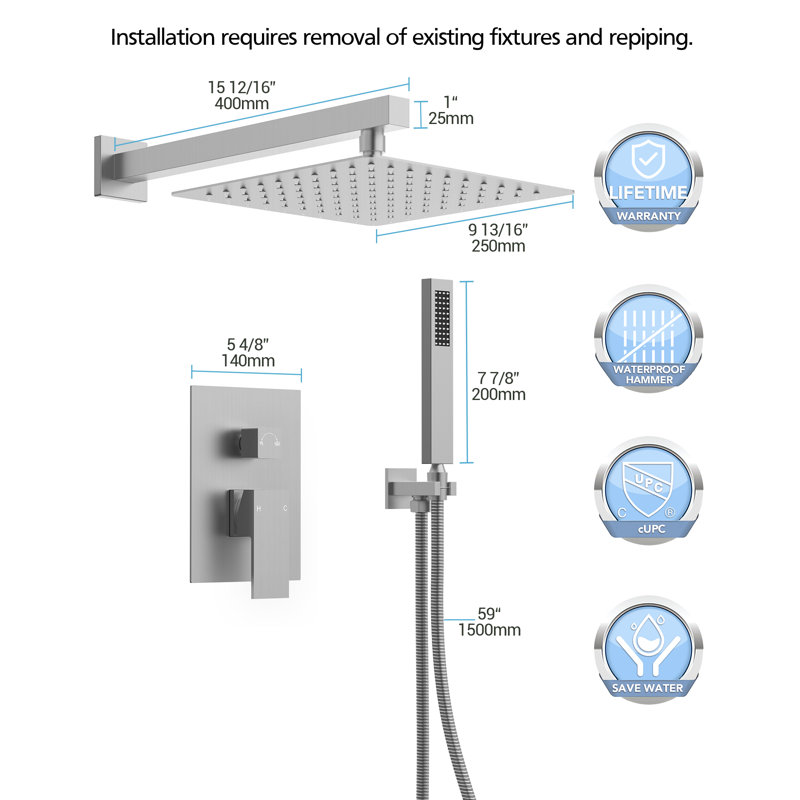 2 Pack Pressure Balanced Shower Faucet System with Rough in-Valve, Brushed Nickel