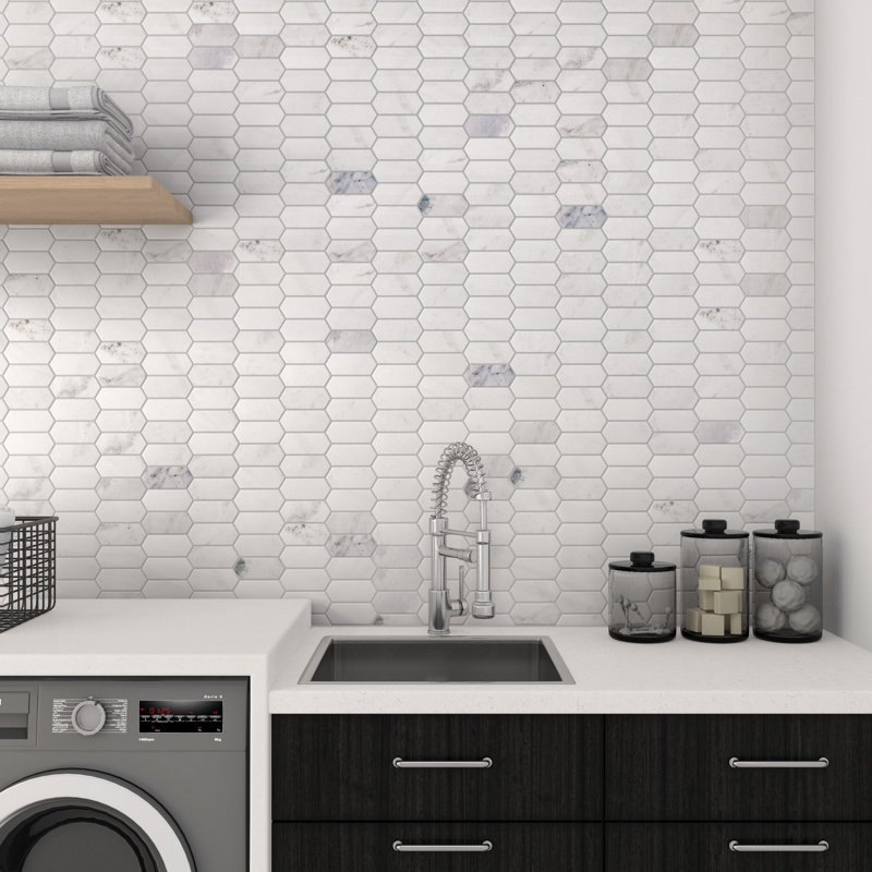 Carreau de mosaïque 12 po x 13 po Honeycomb, Blanc Daphne