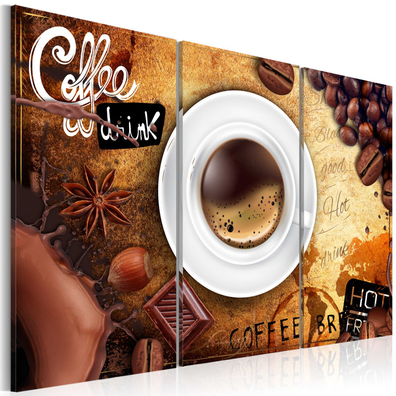 Cup Of Coffee - 3 Piece Wrapped Canvas Print, 80cm H x 120cm W