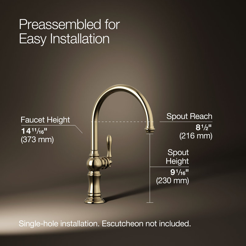Artifacts® Single-Hole Kitchen Faucet with Swing Spout, Arc Spout Design, Vibrant French Gold