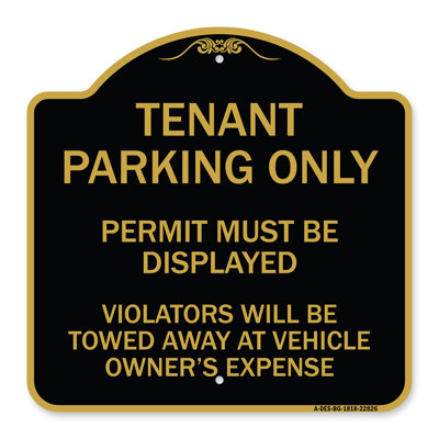 Signmission Designer Series Sign - Tenant Parking Only, Display Permit, Violators Towed At Owner Expense | Green & White 18" X 18" Heavy-Gauge Aluminum Architectural Sign | Made In The USA