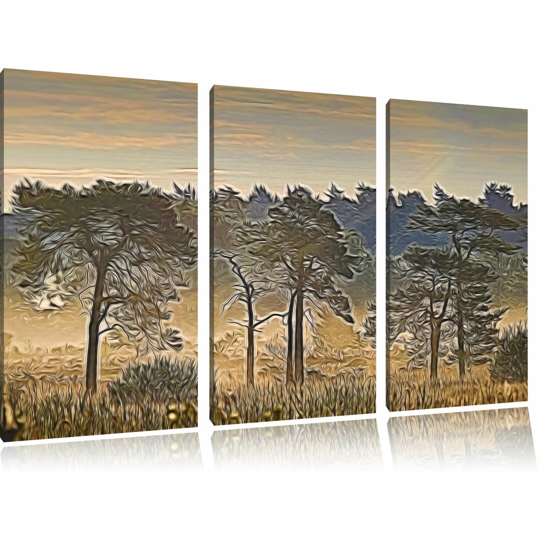 3-tlg. Leinwandbilder-Set „Kunstvoller Wald“, Grafikdruck